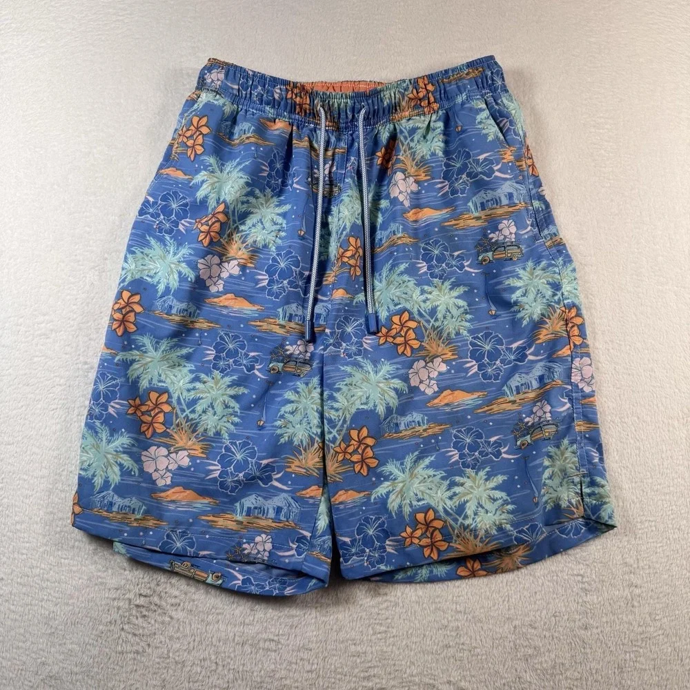 Peter Millar Swim Trunks Shorts Mens Small Blue Hawaiian Floral Lined Drawstring